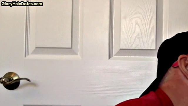 Homemade DILF sucks gloryhole pecker in closeup