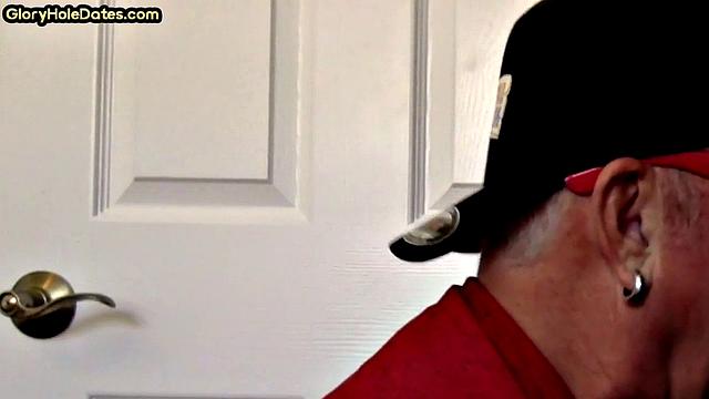 Homemade DILF sucks gloryhole pecker in closeup