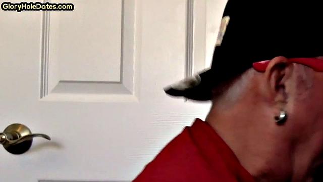 Homemade DILF sucks gloryhole pecker in closeup