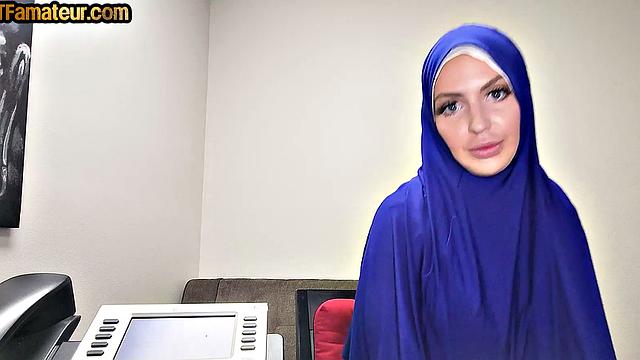 Arab amateur bae in hijab riding cock in POV on casting