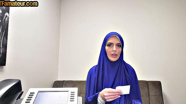Arab amateur bae in hijab riding cock in POV on casting