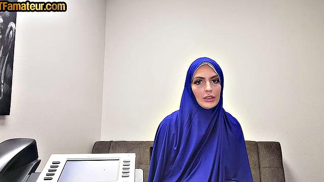 Arab amateur bae in hijab riding cock in POV on casting