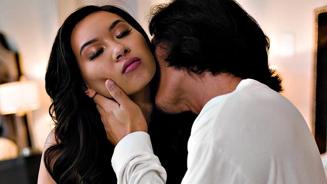 Desirable petite Asian gets deepthroated and fucked