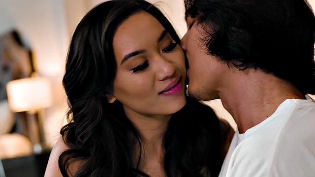 Desirable petite Asian gets deepthroated and fucked