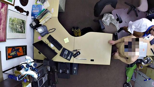 Businessman in suit rims and fucks pawnshop owner