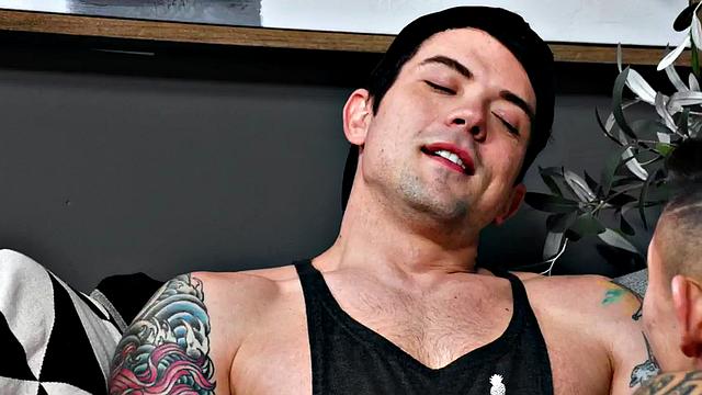 Rimjob inked stud drills Asian asshole till cum in mouth