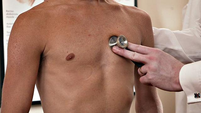 Gay doctor toys and fingers skinny twink in infirmary