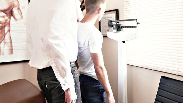 Gay doctor toys and fingers skinny twink in infirmary