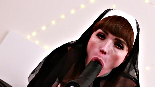 BDSM TS punished assfucked by machine after deepthroat