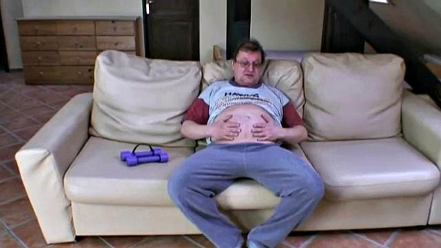 Naughty teen gets drilled hard by dirty grandpa on the sofa