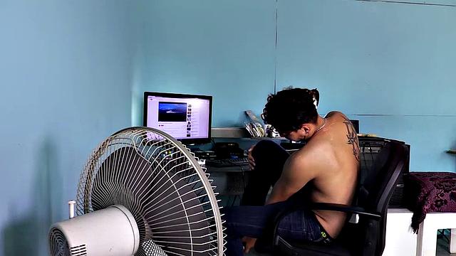 Always wanting to be the center of attention, Urbano quickly strips down to his underwear and jerks off on camera to show off his big uncut cock.