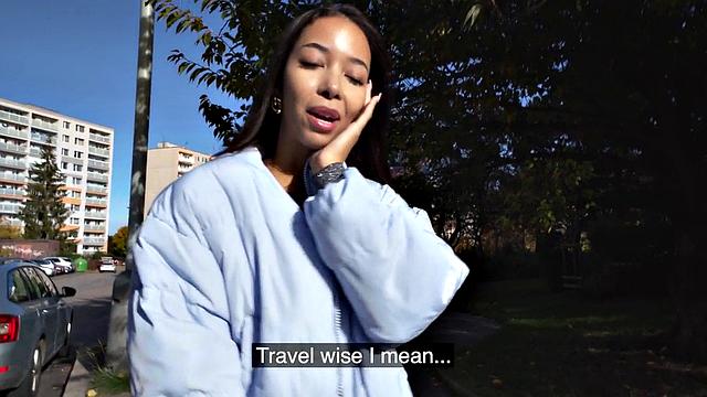 Ebony babe riding driver in POV