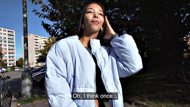 Ebony babe riding driver in POV