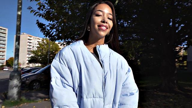 Ebony babe riding driver in POV