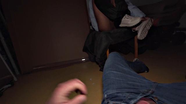 Ebony babe riding driver in POV