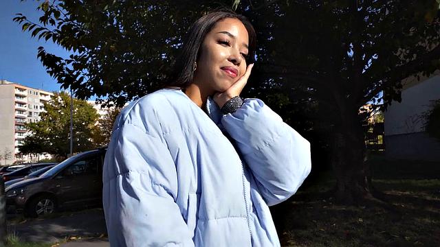 Ebony babe riding driver in POV