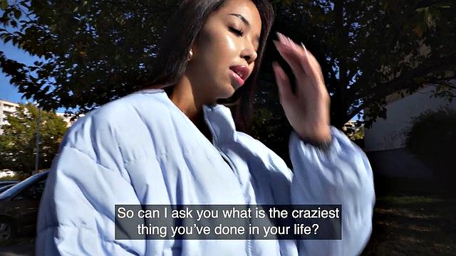 Ebony babe riding driver in POV