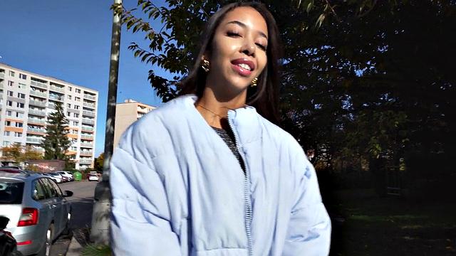 Ebony babe riding driver in POV