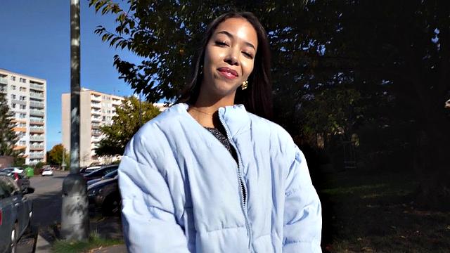 Ebony babe riding driver in POV