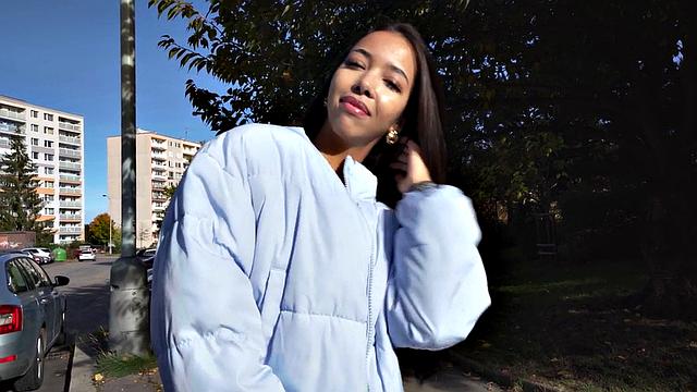 Ebony babe riding driver in POV