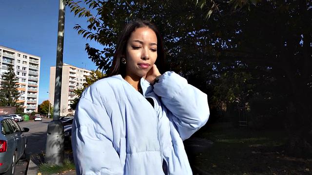 Ebony babe riding driver in POV