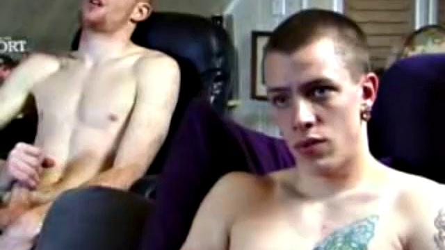 These two straight boys decide to jerk off while watching a porn video. The horny guys beat off and never once glance at the other, but the curiosity is there and it's obvious they're turned on by the other's presence.