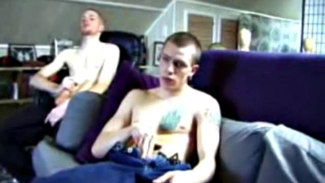 These two straight boys decide to jerk off while watching a porn video. The horny guys beat off and never once glance at the other, but the curiosity is there and it's obvious they're turned on by the other's presence.