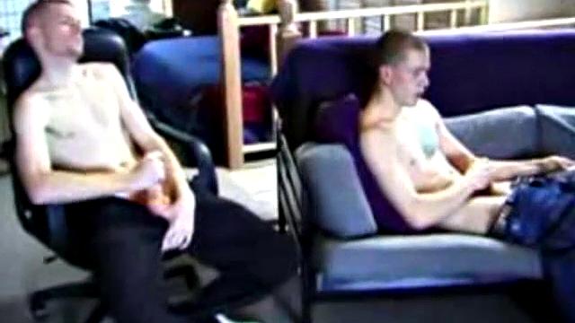These two straight boys decide to jerk off while watching a porn video. The horny guys beat off and never once glance at the other, but the curiosity is there and it's obvious they're turned on by the other's presence.