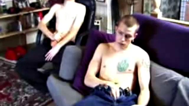 These two straight boys decide to jerk off while watching a porn video. The horny guys beat off and never once glance at the other, but the curiosity is there and it's obvious they're turned on by the other's presence.
