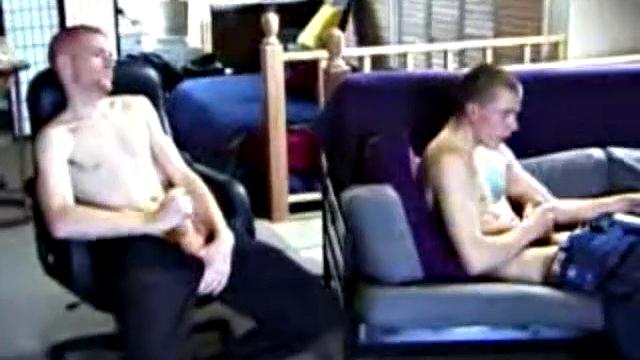 These two straight boys decide to jerk off while watching a porn video. The horny guys beat off and never once glance at the other, but the curiosity is there and it's obvious they're turned on by the other's presence.