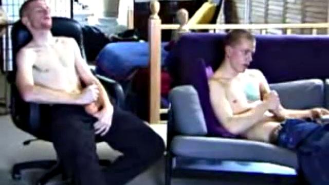These two straight boys decide to jerk off while watching a porn video. The horny guys beat off and never once glance at the other, but the curiosity is there and it's obvious they're turned on by the other's presence.
