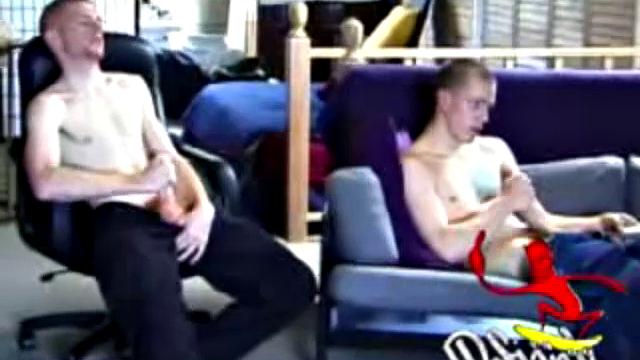 These two straight boys decide to jerk off while watching a porn video. The horny guys beat off and never once glance at the other, but the curiosity is there and it's obvious they're turned on by the other's presence.