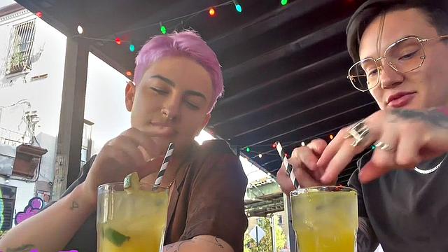 Lesbian inked queer fingers babe pussy at home