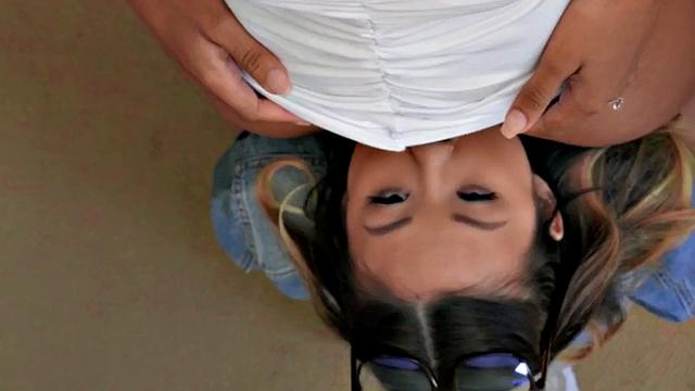 Asian hottie & her pigtails scissor and kiss before wedding in high heels & dress