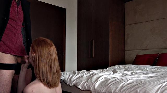 Redhead babe sucks and rides big cock for extra cash