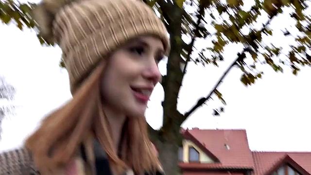 Redhead babe sucks and rides big cock for extra cash