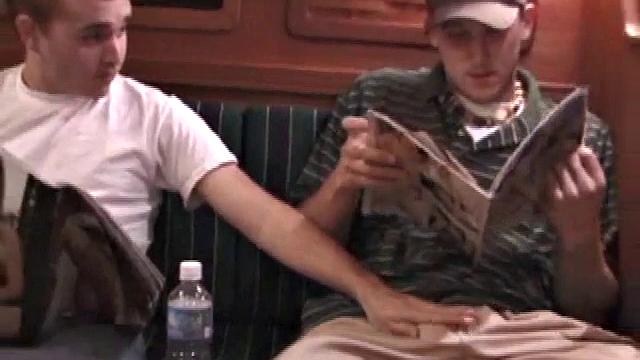 While these two are out on a friend's boat, Chad finds a stash of magazines, and they each start jacking off. It's not long before Nick has his cock in Chad's mouth.