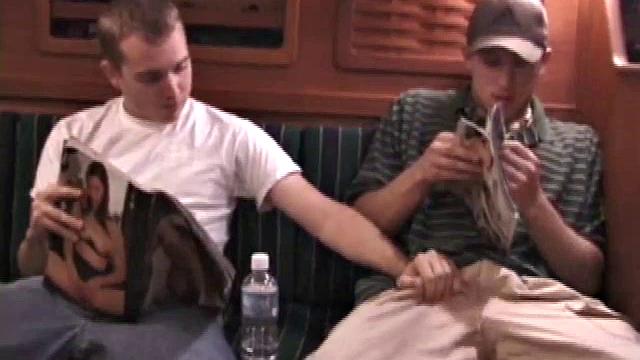 While these two are out on a friend's boat, Chad finds a stash of magazines, and they each start jacking off. It's not long before Nick has his cock in Chad's mouth.