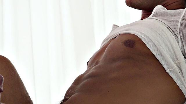 White suit DILF fingers stud's greedy asshole