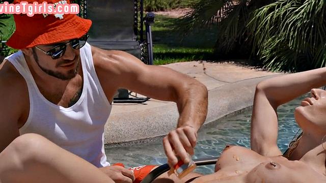 DP drilled TS MILF gets threesome outdoor by lucky jocks