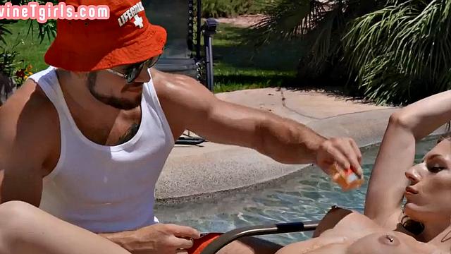 DP drilled TS MILF gets threesome outdoor by lucky jocks