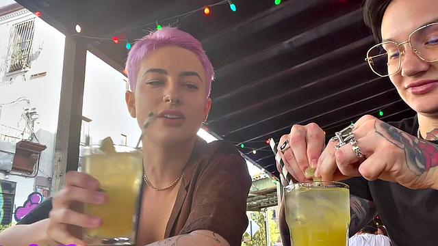 Amateur tattoo licks and fingers GFs pussy at home