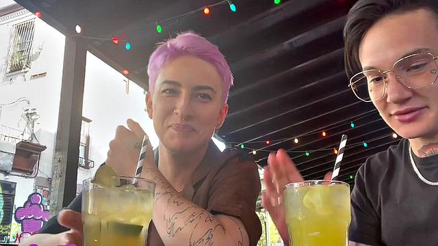 Amateur tattoo licks and fingers GFs pussy at home