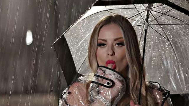 Petite Blonde Cherry Of The Year Anna Claire Clouds Shows All Natural Tits in the Rain