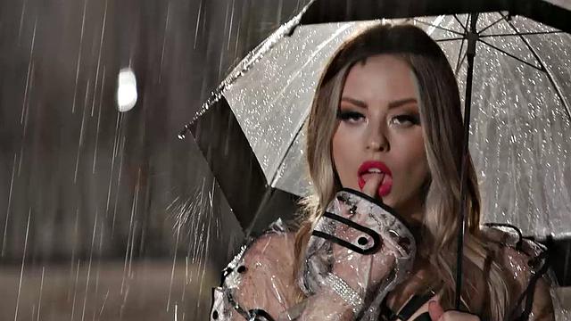 Petite Blonde Cherry Of The Year Anna Claire Clouds Shows All Natural Tits in the Rain