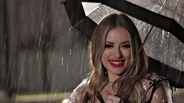 Petite Blonde Cherry Of The Year Anna Claire Clouds Shows All Natural Tits in the Rain