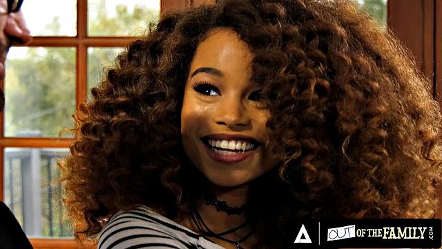 OUT OF THE FAMILY - Hot Ebony Stepdaughter Cecilia Lion Devours Stepdad In Interracial Clash