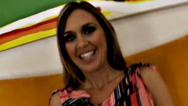 Tasty brunette takes in horny interracial sex.