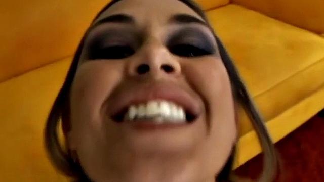 Tasty brunette takes in horny interracial sex.