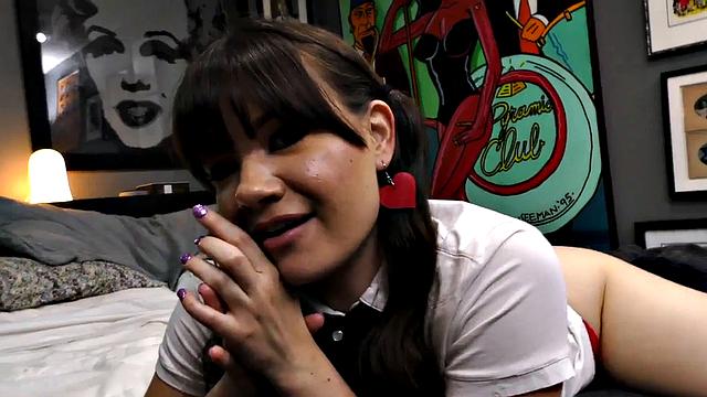 POV amateur college slut sucks cock with greedy mouth